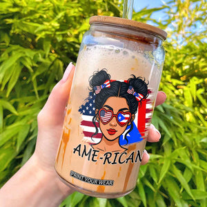 Puerto Rican American Girl Glass Can AME-RICAN Boricua Pride TS10 Black Print Your Wear