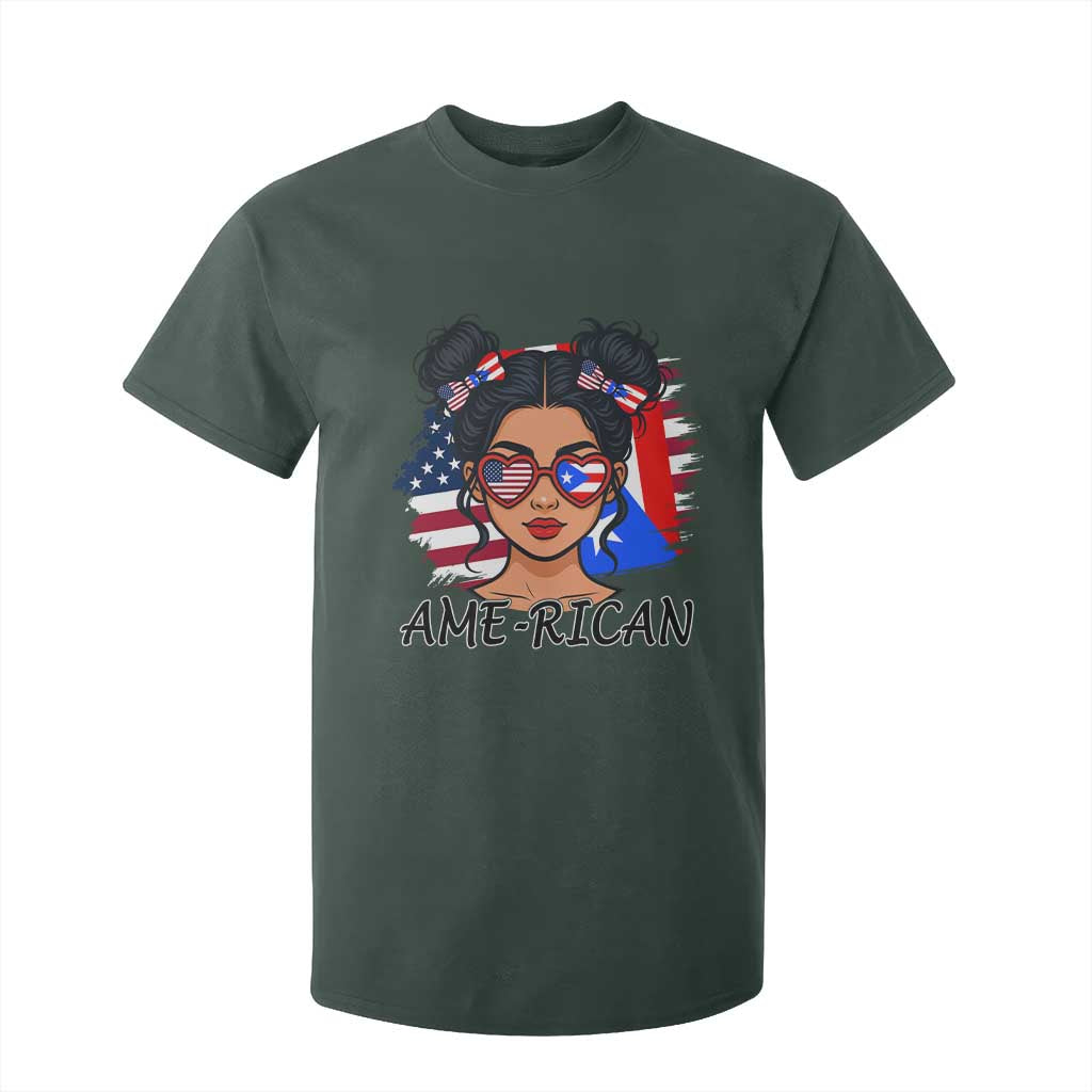 Puerto Rican American Girl T Shirt For Kid AME-RICAN Boricua Pride TS10 Dark Forest Green Print Your Wear