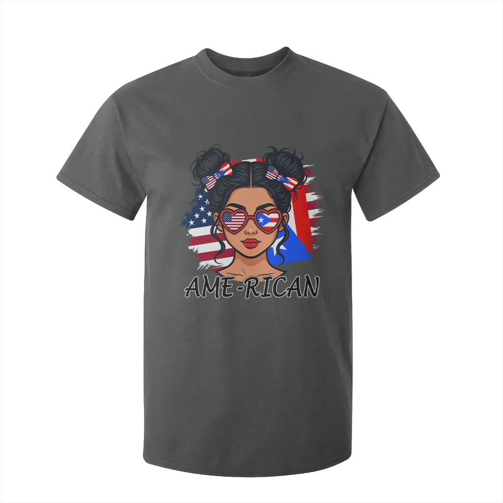 Puerto Rican American Girl T Shirt For Kid AME-RICAN Boricua Pride TS10 Dark Heather Print Your Wear