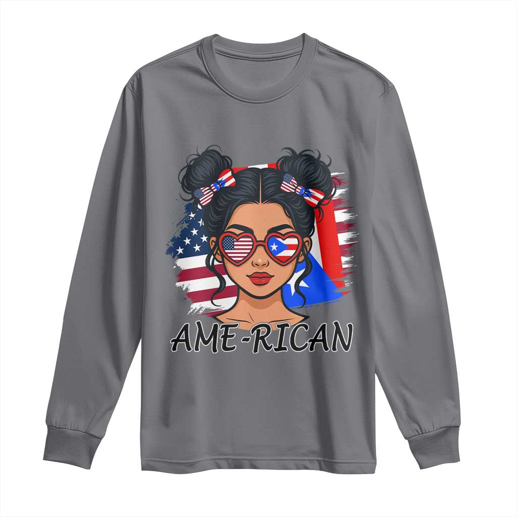 Puerto Rican American Girl Long Sleeve Shirt AME-RICAN Boricua Pride TS10 Charcoal Print Your Wear