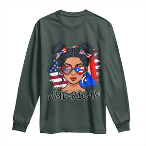Puerto Rican American Girl Long Sleeve Shirt AME-RICAN Boricua Pride TS10 Dark Forest Green Print Your Wear