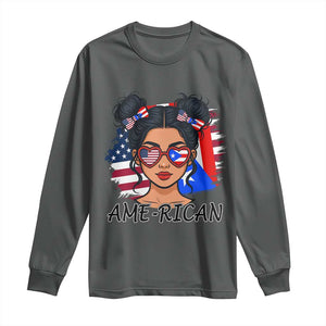Puerto Rican American Girl Long Sleeve Shirt AME-RICAN Boricua Pride TS10 Dark Heather Print Your Wear