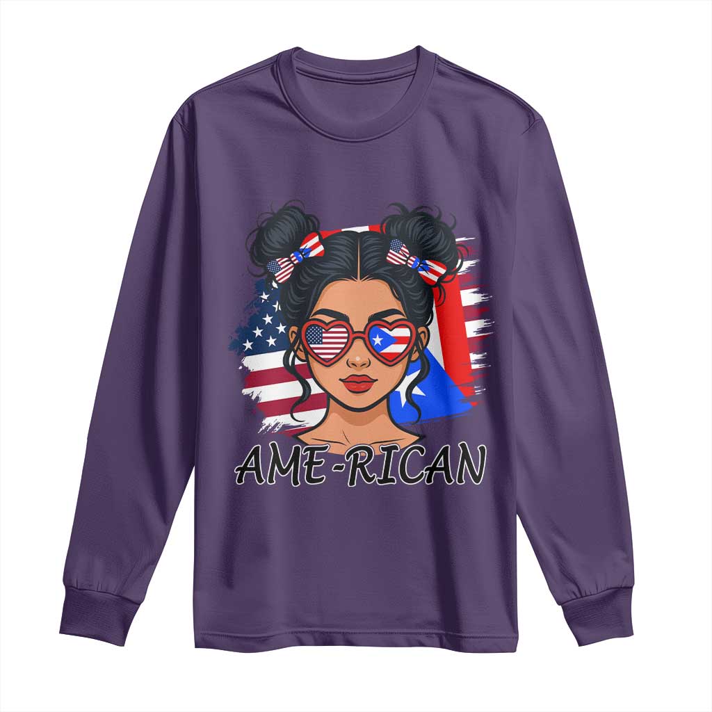 Puerto Rican American Girl Long Sleeve Shirt AME-RICAN Boricua Pride TS10 Purple Print Your Wear