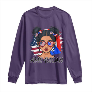 Puerto Rican American Girl Long Sleeve Shirt AME-RICAN Boricua Pride TS10 Purple Print Your Wear