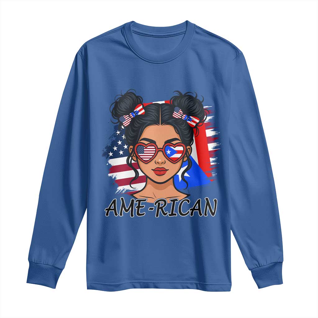 Puerto Rican American Girl Long Sleeve Shirt AME-RICAN Boricua Pride TS10 Royal Blue Print Your Wear