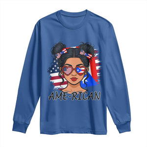 Puerto Rican American Girl Long Sleeve Shirt AME-RICAN Boricua Pride TS10 Royal Blue Print Your Wear