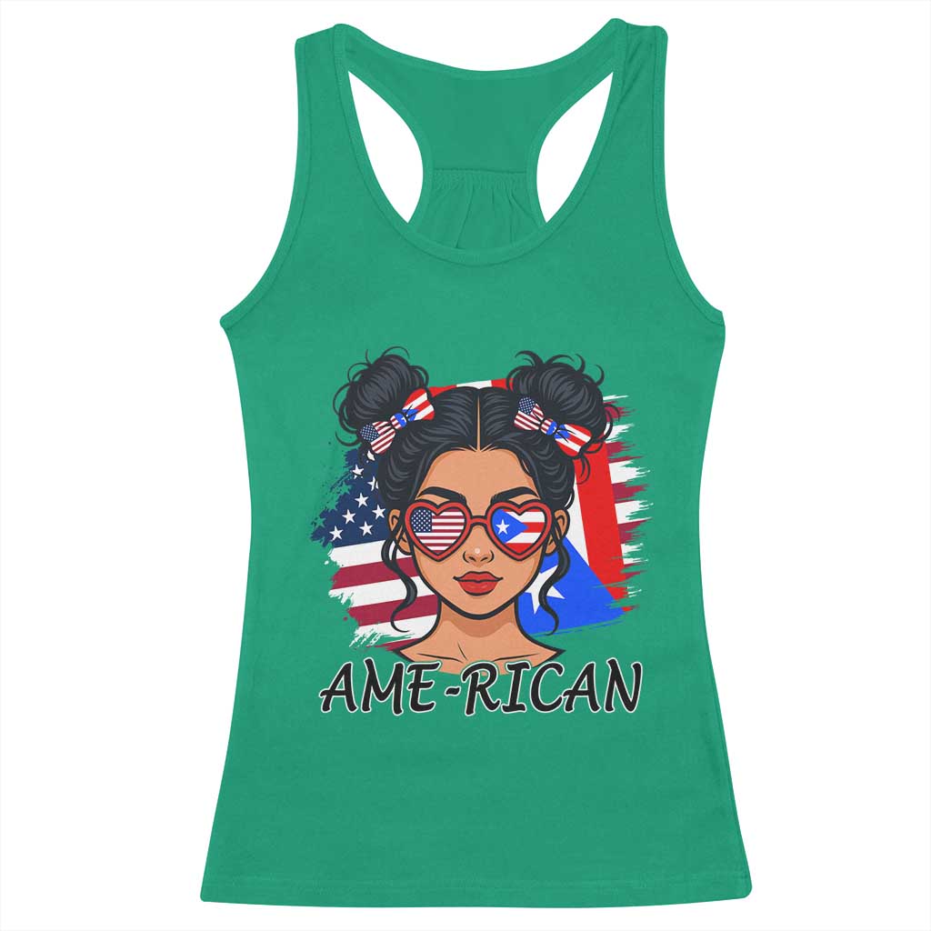 Puerto Rican American Girl Racerback Tank Top AME-RICAN Boricua Pride TS10 Irish Green Print Your Wear