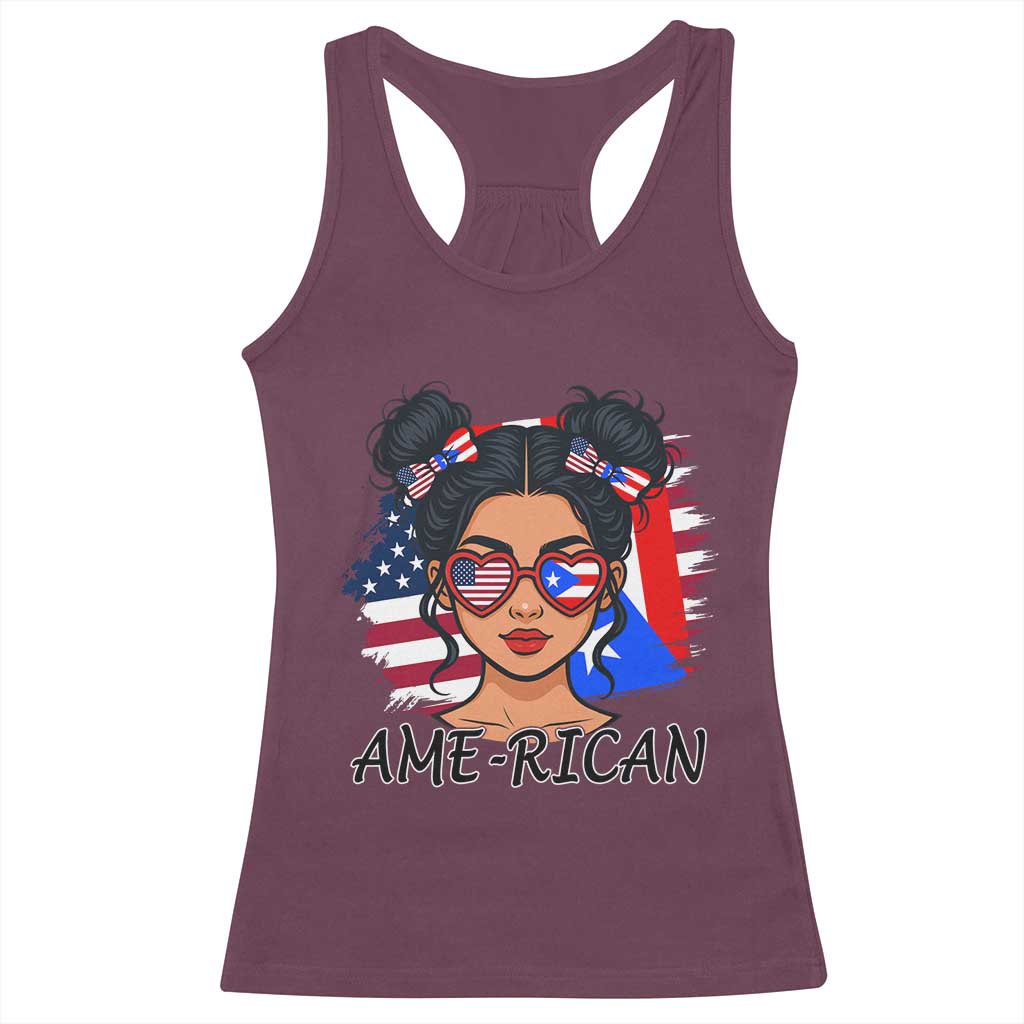 Puerto Rican American Girl Racerback Tank Top AME-RICAN Boricua Pride TS10 Maroon Print Your Wear