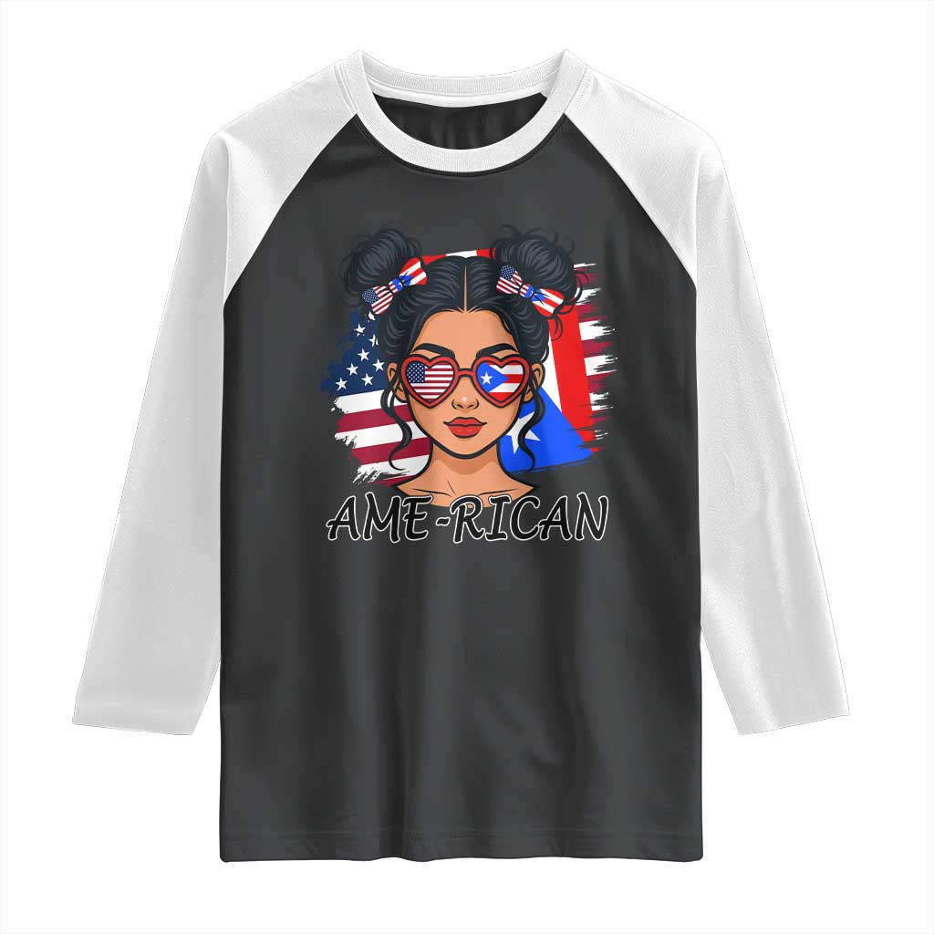 Puerto Rican American Girl Raglan Shirt AME-RICAN Boricua Pride TS10 Black White Print Your Wear