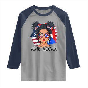 Puerto Rican American Girl Raglan Shirt AME-RICAN Boricua Pride TS10 Sport Gray Navy Print Your Wear