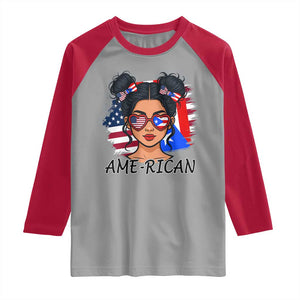 Puerto Rican American Girl Raglan Shirt AME-RICAN Boricua Pride TS10 Sport Gray Red Print Your Wear