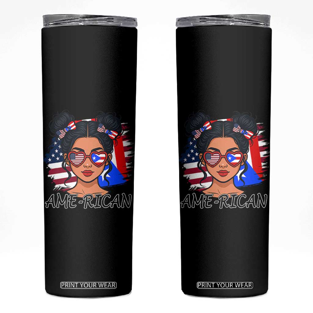 Puerto Rican American Girl Skinny Tumbler AME-RICAN Boricua Pride TS10 Black Print Your Wear