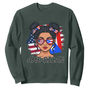 Puerto Rican American Girl Sweatshirt AME-RICAN Boricua Pride TS10 Dark Forest Green Print Your Wear