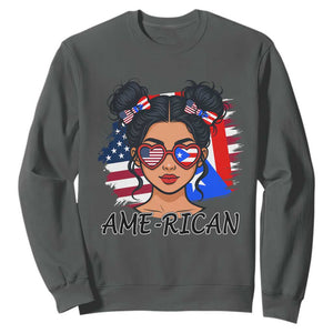 Puerto Rican American Girl Sweatshirt AME-RICAN Boricua Pride TS10 Dark Heather Print Your Wear