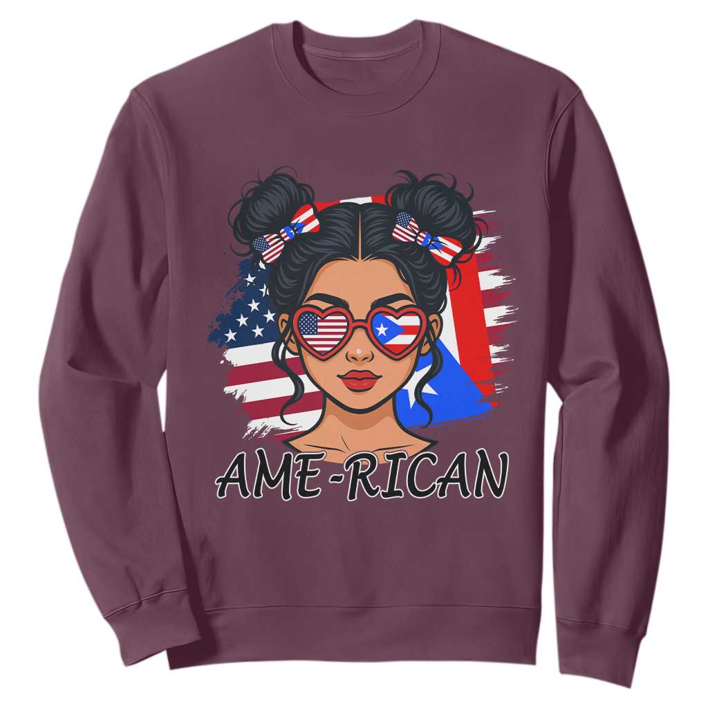 Puerto Rican American Girl Sweatshirt AME-RICAN Boricua Pride TS10 Maroon Print Your Wear