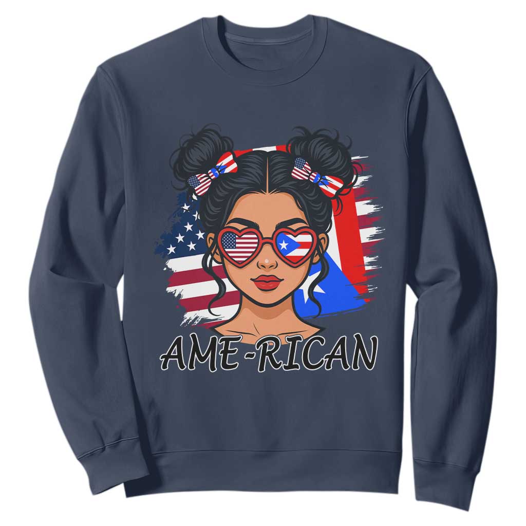 Puerto Rican American Girl Sweatshirt AME-RICAN Boricua Pride TS10 Navy Print Your Wear