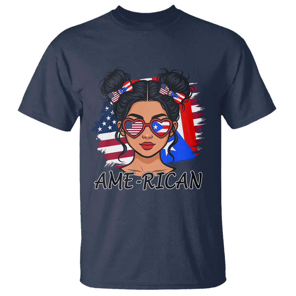 Puerto Rican American Girl T Shirt AME-RICAN Boricua Pride TS10 Navy Print Your Wear