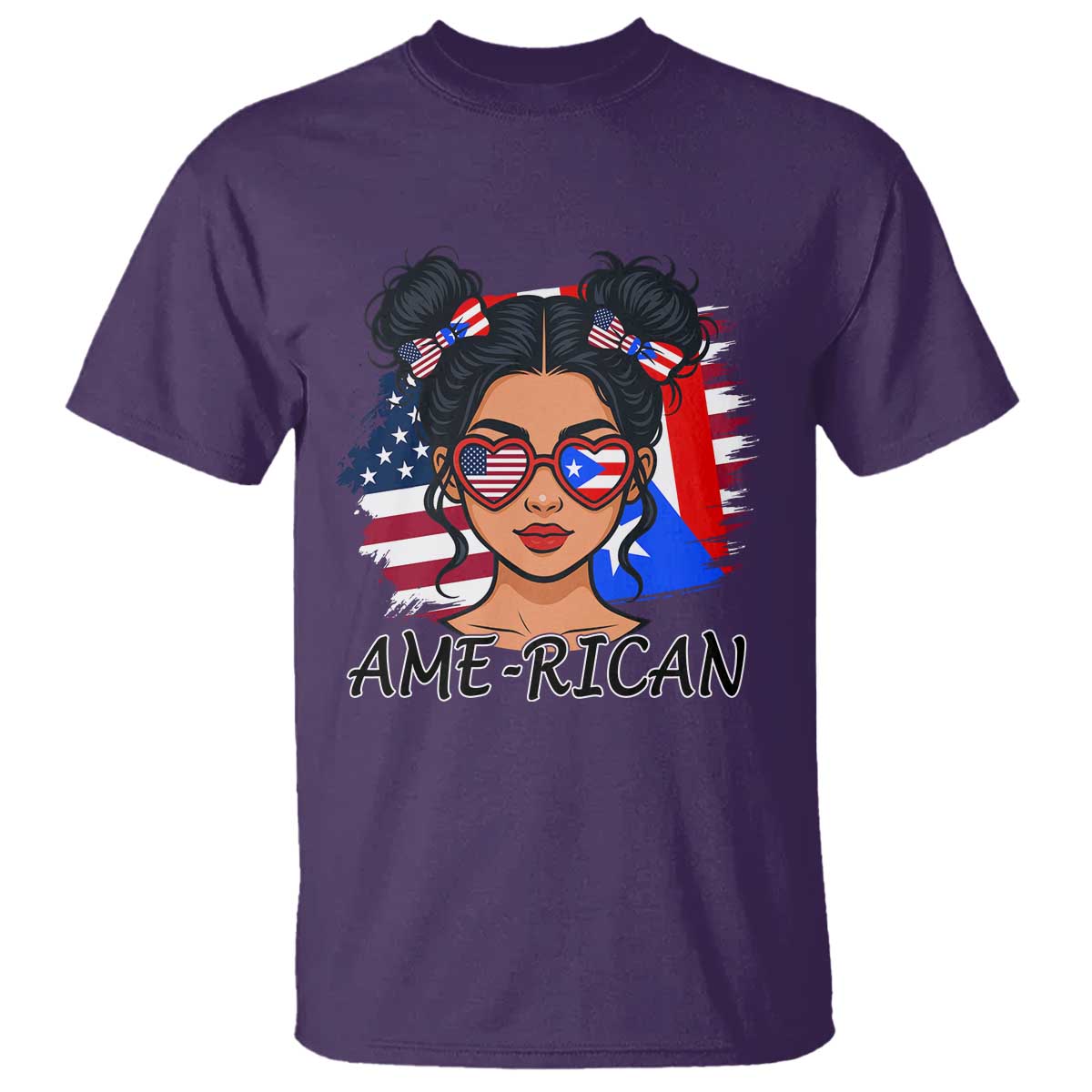 Puerto Rican American Girl T Shirt AME-RICAN Boricua Pride TS10 Purple Print Your Wear