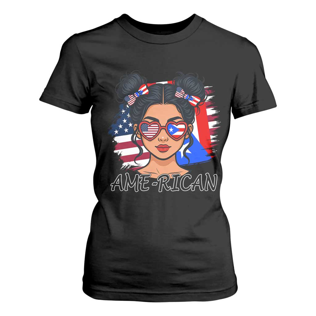 Puerto Rican American Girl T Shirt For Women AME-RICAN Boricua Pride TS10 Black Print Your Wear