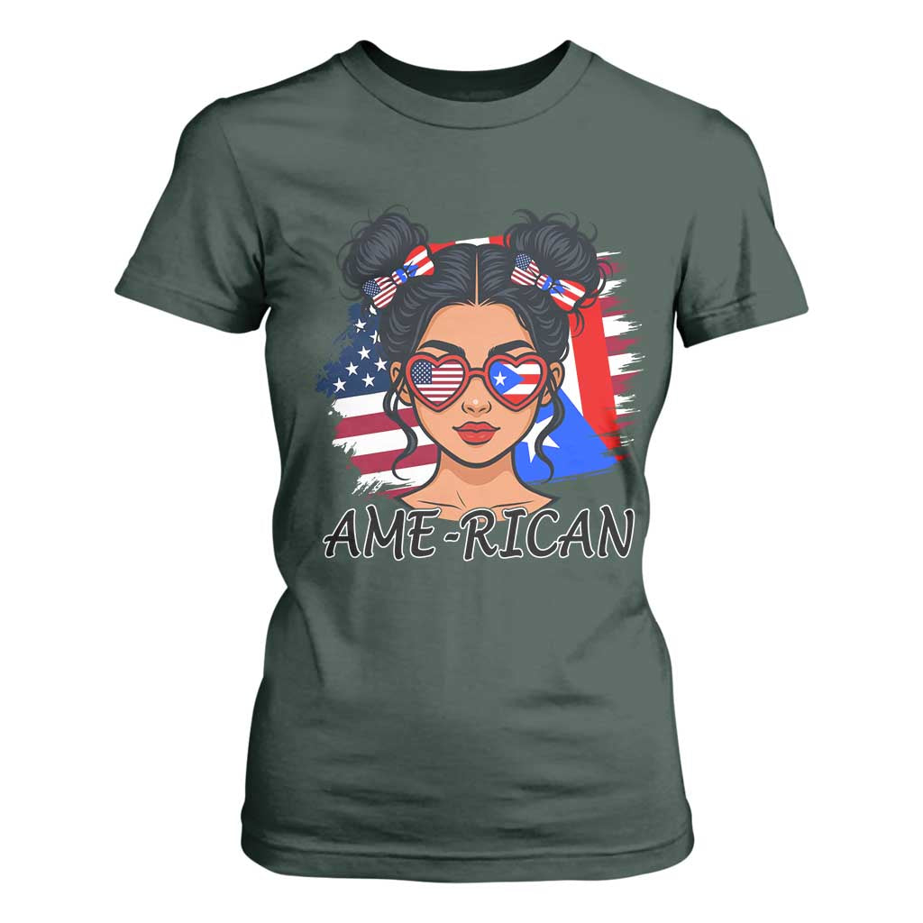 Puerto Rican American Girl T Shirt For Women AME-RICAN Boricua Pride TS10 Dark Forest Green Print Your Wear