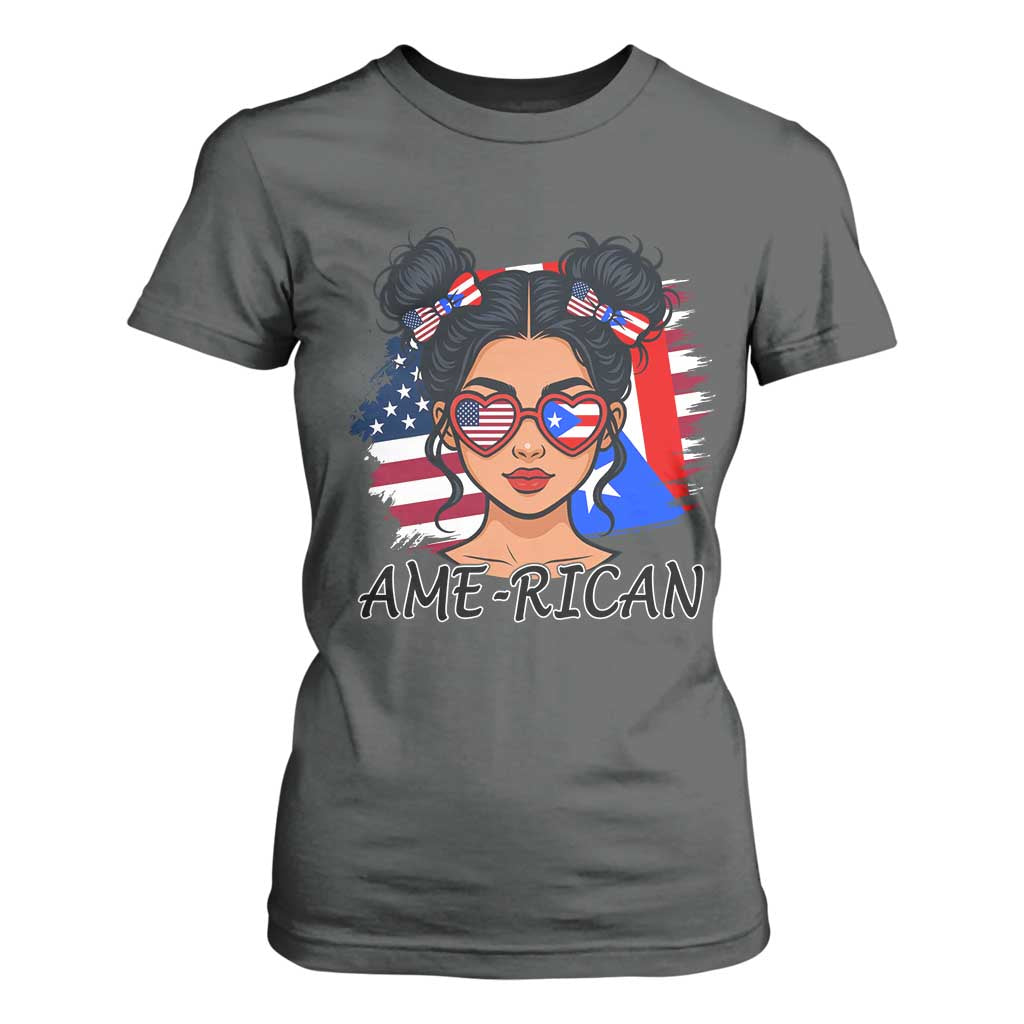 Puerto Rican American Girl T Shirt For Women AME-RICAN Boricua Pride TS10 Dark Heather Print Your Wear