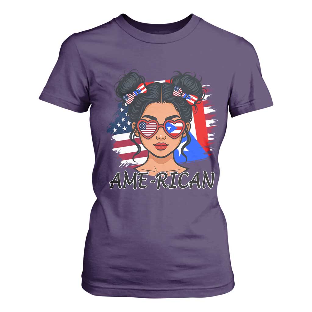 Puerto Rican American Girl T Shirt For Women AME-RICAN Boricua Pride TS10 Purple Print Your Wear