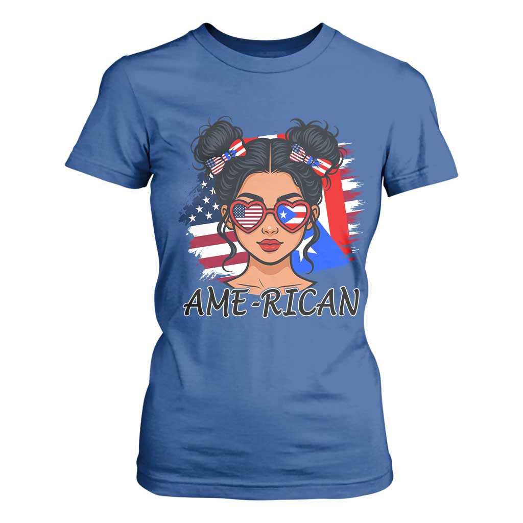 Puerto Rican American Girl T Shirt For Women AME-RICAN Boricua Pride TS10 Royal Blue Print Your Wear