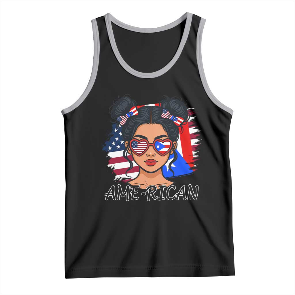 Puerto Rican American Girl Tank Top AME-RICAN Boricua Pride TS10 Black Athletic Heather Print Your Wear