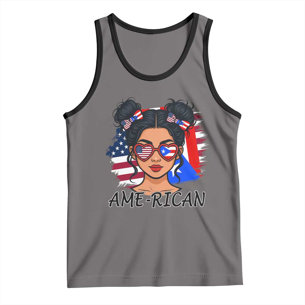 Puerto Rican American Girl Tank Top AME-RICAN Boricua Pride TS10 Deep Heather Black Print Your Wear