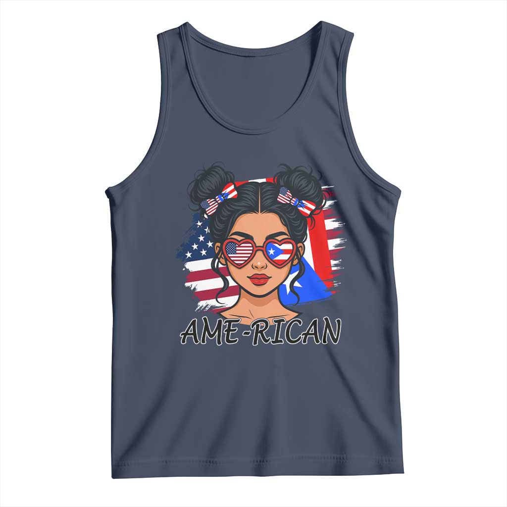 Puerto Rican American Girl Tank Top AME-RICAN Boricua Pride TS10 Navy Print Your Wear