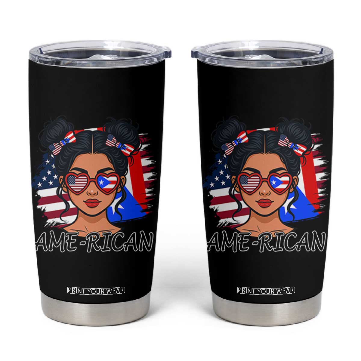 Puerto Rican American Girl Tumbler Cup AME-RICAN Boricua Pride TS10 Black Print Your Wear