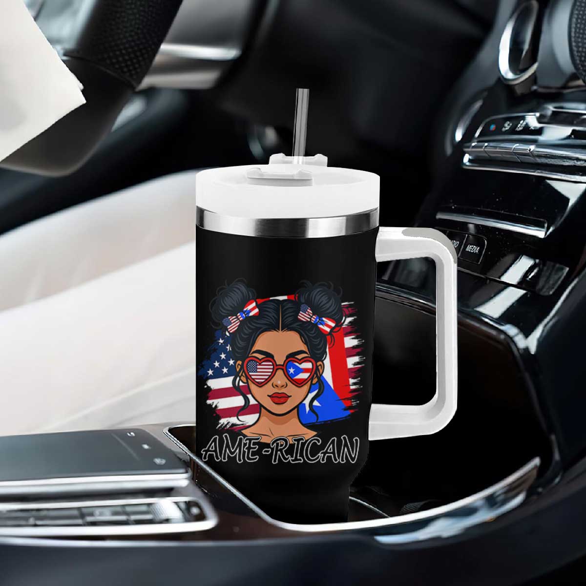 Puerto Rican American Girl Tumbler With Handle AME-RICAN Boricua Pride TS10 Print Your Wear