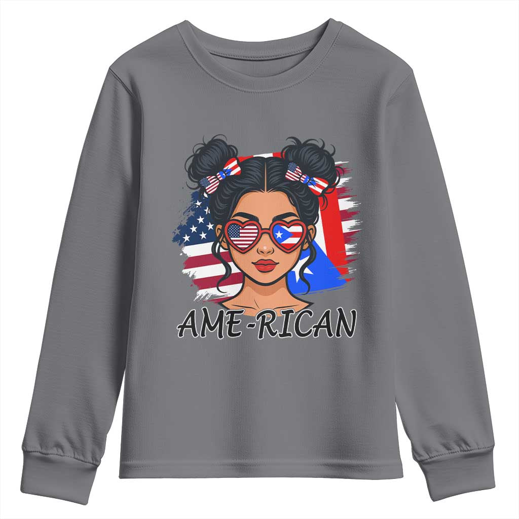 Puerto Rican American Girl Youth Sweatshirt AME-RICAN Boricua Pride TS10 Charcoal Print Your Wear