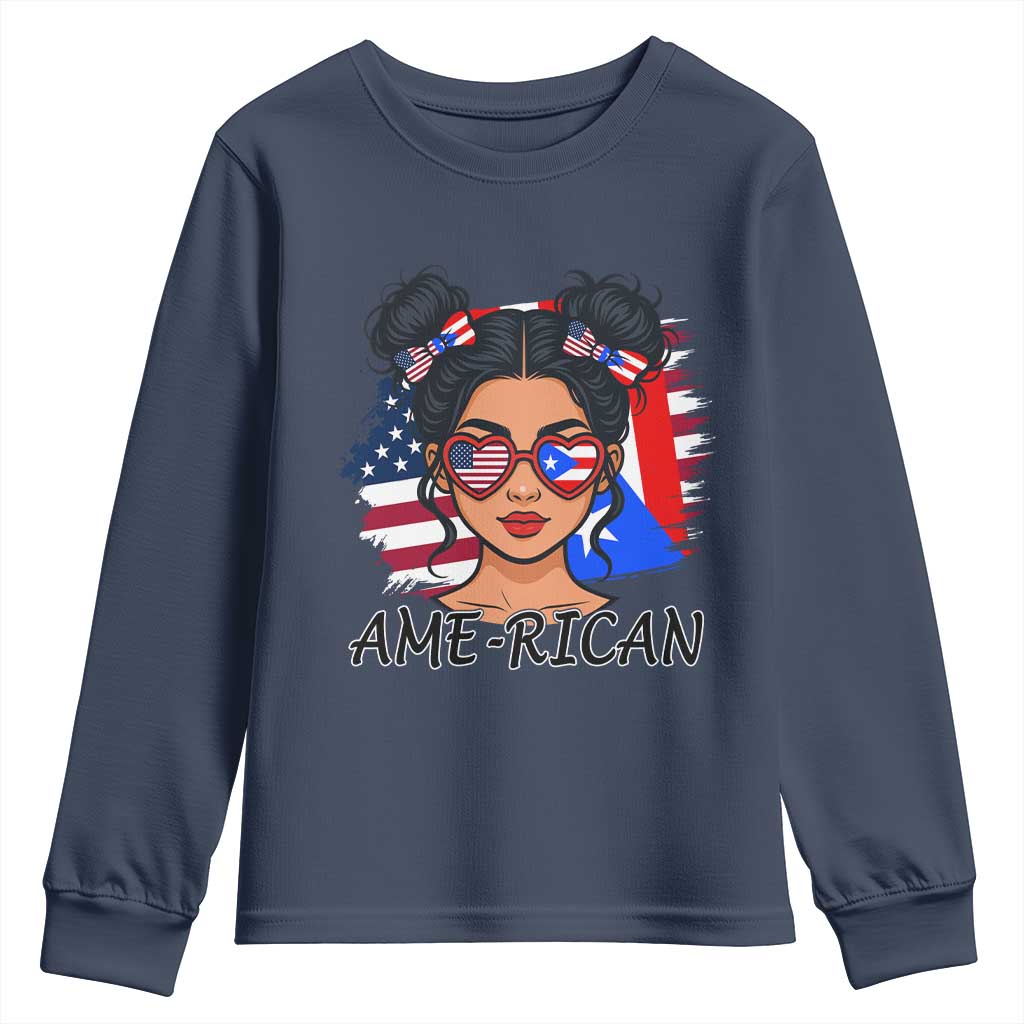 Puerto Rican American Girl Youth Sweatshirt AME-RICAN Boricua Pride TS10 Navy Print Your Wear