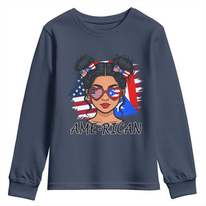 Puerto Rican American Girl Youth Sweatshirt AME-RICAN Boricua Pride TS10 Navy Print Your Wear