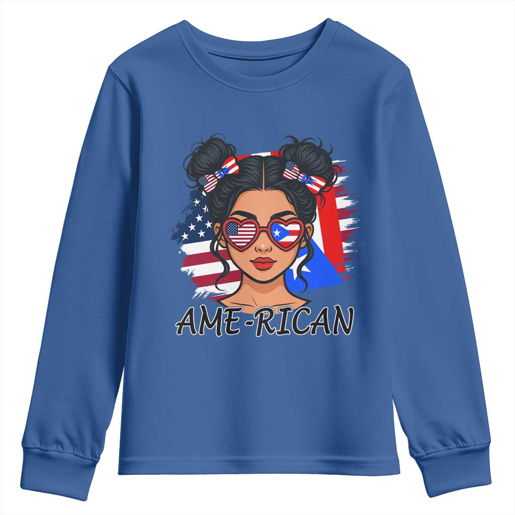 Puerto Rican American Girl Youth Sweatshirt AME-RICAN Boricua Pride TS10 Royal Blue Print Your Wear