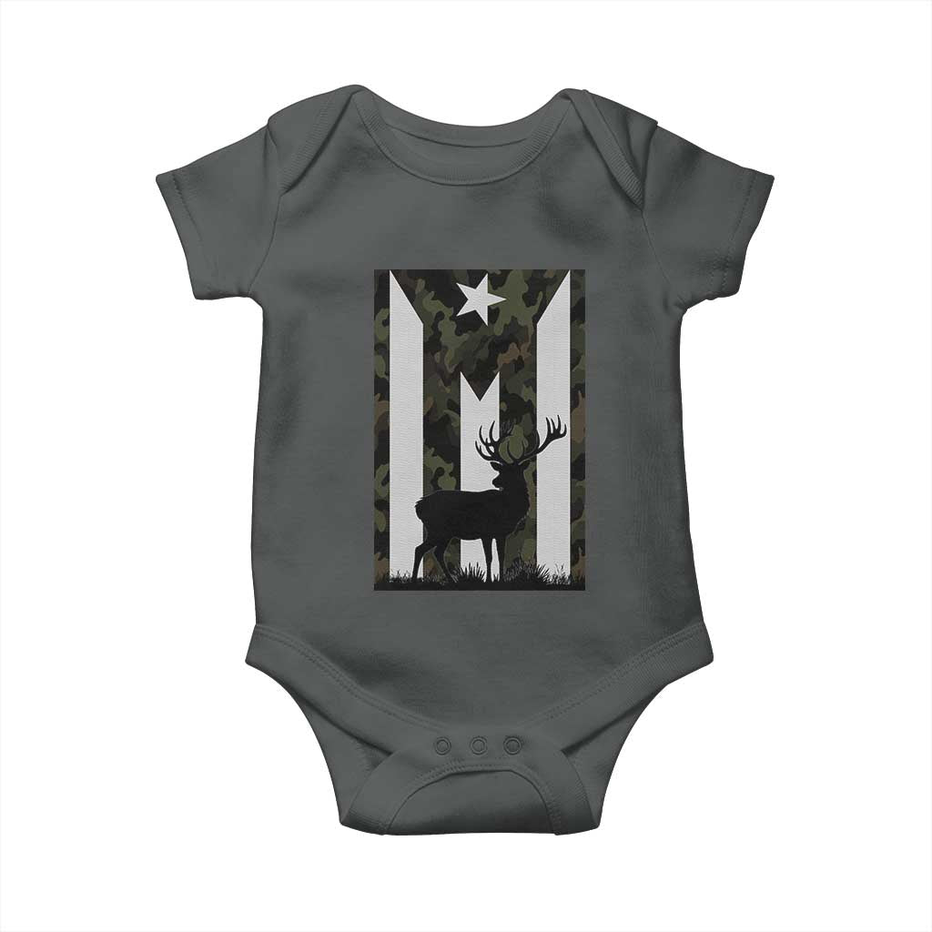 Deer Hunting Camo Puerto Rican Flag Baby Onesie Boricua Hunters TS10 Dark Heather Print Your Wear