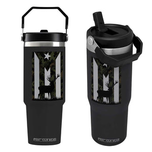 Deer Hunting Camo Puerto Rican Flag Flip Straw Tumbler Boricua Hunters TS10 One Size: 30 oz Black Print Your Wear