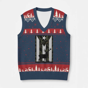 Deer Hunting Camo Puerto Rican Flag V-Neck Knit Sweater Vest Boricua Hunters TS10 Navy Red Print Your Wear
