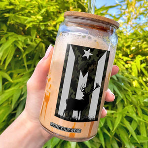 Deer Hunting Camo Puerto Rican Flag Glass Can Boricua Hunters TS10 Black Print Your Wear