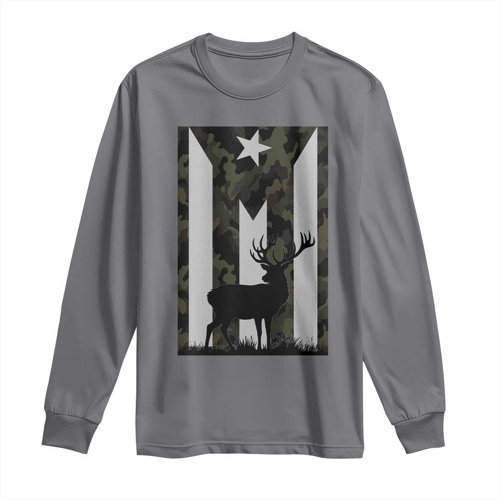 Deer Hunting Camo Puerto Rican Flag Long Sleeve Shirt Boricua Hunters TS10 Charcoal Print Your Wear