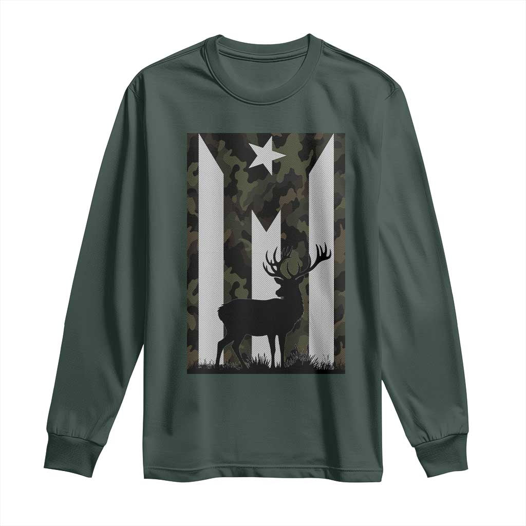 Deer Hunting Camo Puerto Rican Flag Long Sleeve Shirt Boricua Hunters TS10 Dark Forest Green Print Your Wear