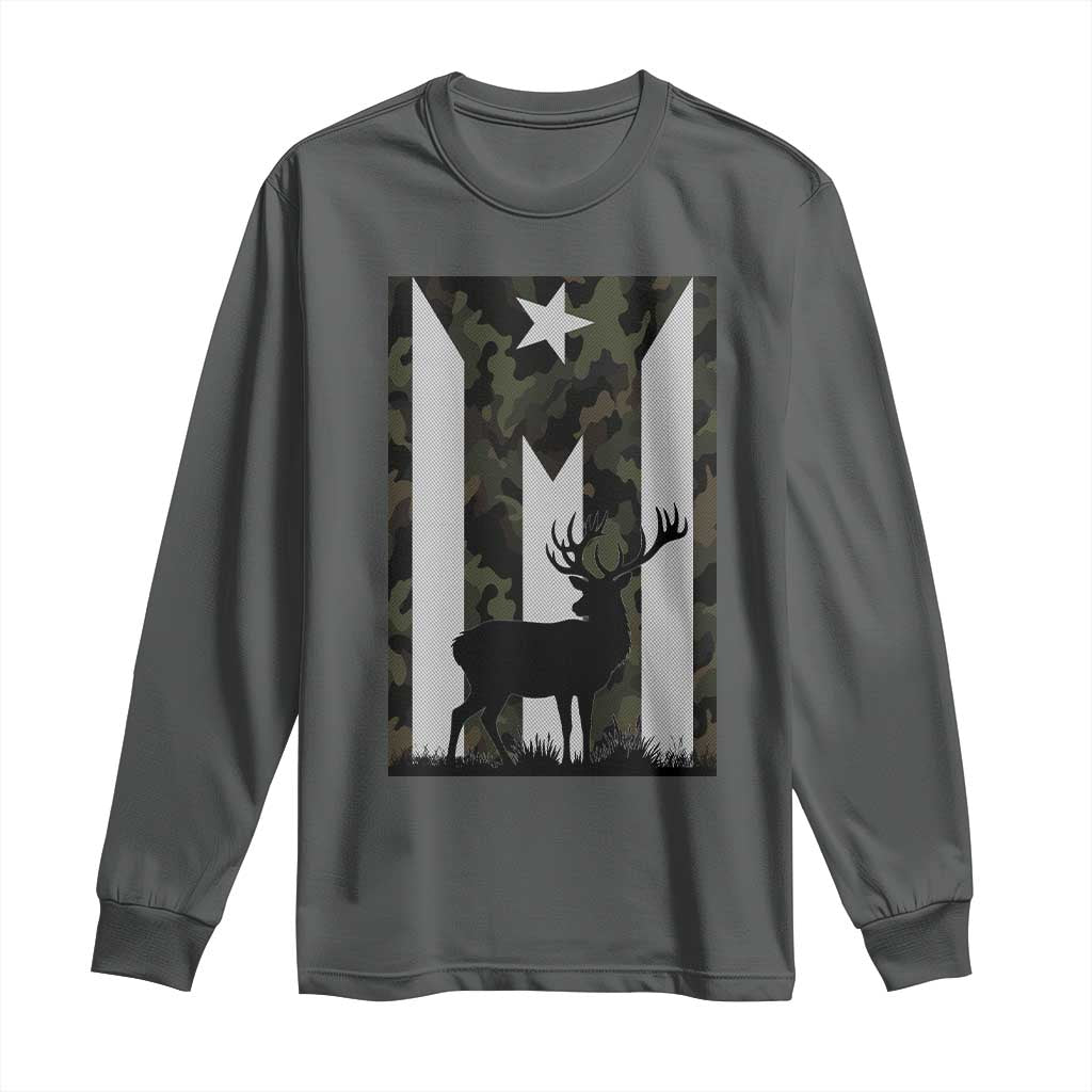Deer Hunting Camo Puerto Rican Flag Long Sleeve Shirt Boricua Hunters TS10 Dark Heather Print Your Wear