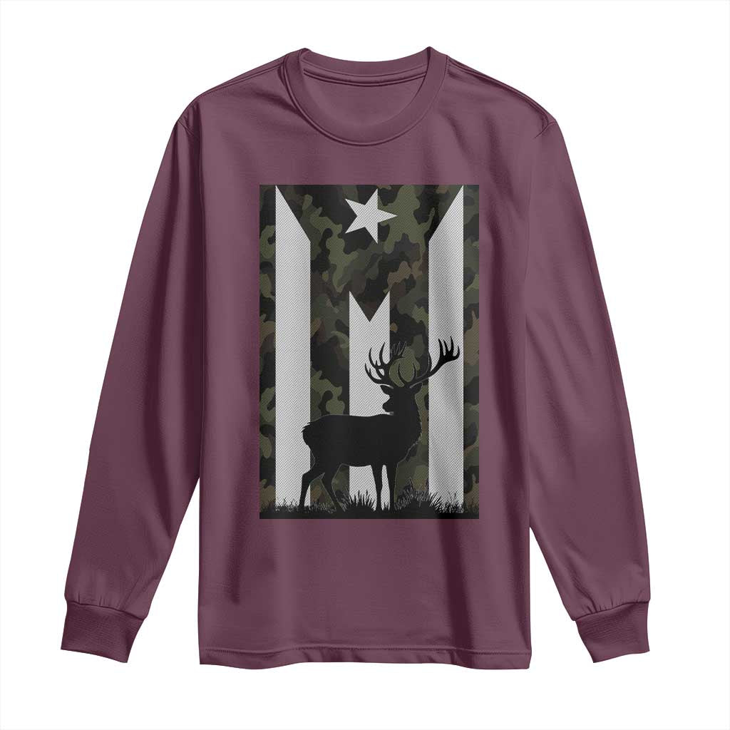 Deer Hunting Camo Puerto Rican Flag Long Sleeve Shirt Boricua Hunters TS10 Maroon Print Your Wear