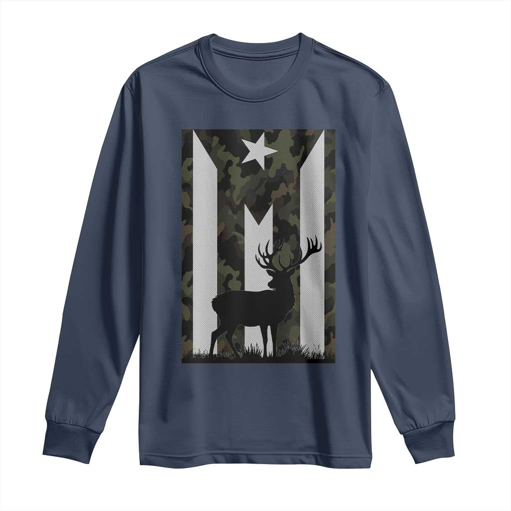 Deer Hunting Camo Puerto Rican Flag Long Sleeve Shirt Boricua Hunters TS10 Navy Print Your Wear