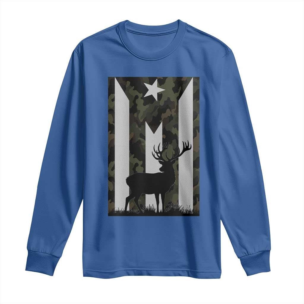 Deer Hunting Camo Puerto Rican Flag Long Sleeve Shirt Boricua Hunters TS10 Royal Blue Print Your Wear