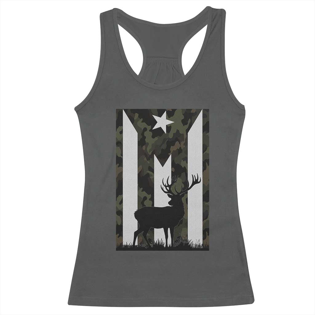 Deer Hunting Camo Puerto Rican Flag Racerback Tank Top Boricua Hunters TS10 Dark Heather Print Your Wear