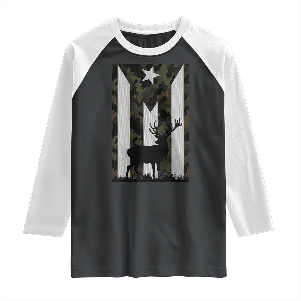 Deer Hunting Camo Puerto Rican Flag Raglan Shirt Boricua Hunters TS10 Black White Print Your Wear