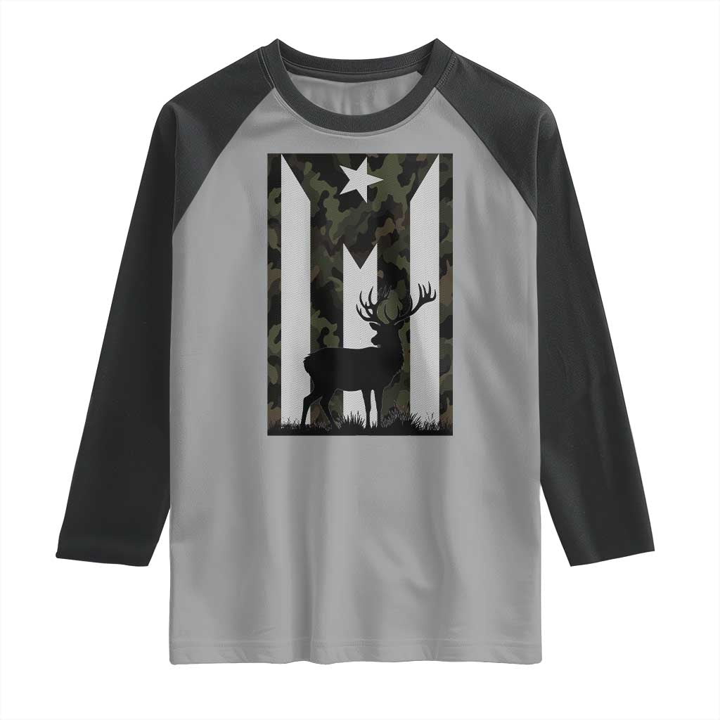 Deer Hunting Camo Puerto Rican Flag Raglan Shirt Boricua Hunters TS10 Sport Gray Black Print Your Wear