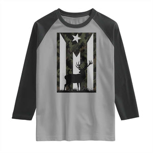 Deer Hunting Camo Puerto Rican Flag Raglan Shirt Boricua Hunters TS10 Sport Gray Black Print Your Wear